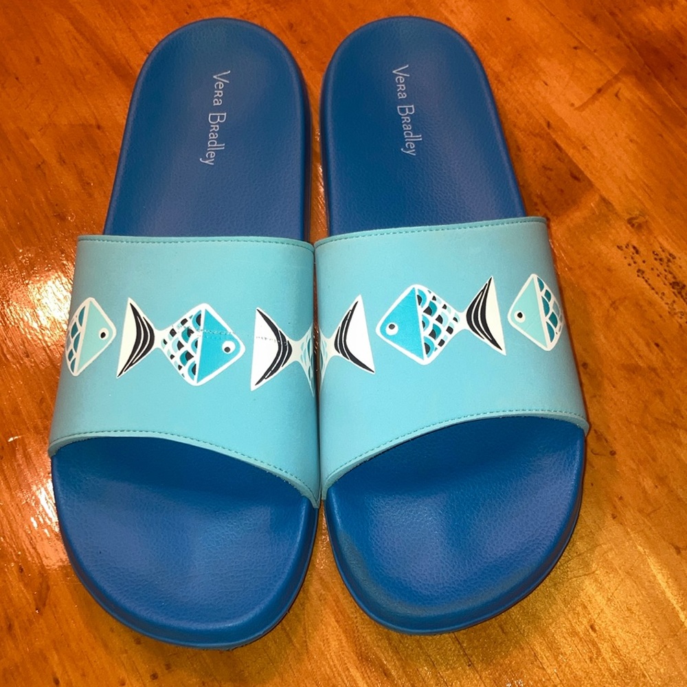 Vera Bradley Blue Beach Slides Go Fish‎ Pattern